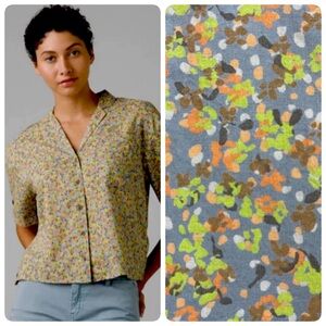 PrAna Collard Iguala Sea Mist Petals Button Up Shirt Short Sleeve Size XS